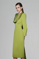 Front Pencil Scarf Neck Cotton Silk Midi Dress for women, from White Plan, teh Viet Concept