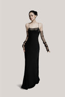 Black Gianna Lace-Trim Square Neck Long Nightgown for women, from DORO, The Viet Concept