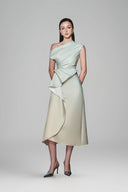 Daplon A-line Asymmetric Neck Taffeta Midi Dress for women, from White Plan, The Viet Concept