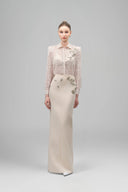 Cream Vionne Straight Bead Crepe Floor Length Skirt for women, from Maison Des Copains, The Viet Concept