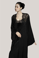Black Lea Lace-Trimmed Long Robe for women, from DORO, The Viet Concept