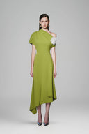 Amoxi Asymmetric Short Sleeved Cotton Silk Calf Length Dress for women, from White Plan, The Viet Concept