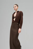 Brown Sylvara Straight Collared Neck Jersey Shirt for women, from Maison Des Copains, The Viet Concept