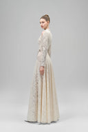 Cream Celestine A-line Cold Shoulder Sleeved Lace Floor Length Dress for women, from Maison Des Copains, The Viet Concept