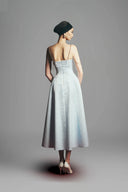 Plumeria A-line Spaghetti Strap Jacquard Midi Dress for women, from Maison Des Copains, The Viet Concept