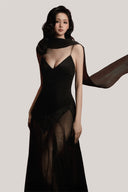 Black Eau De Mer Silk & Mesh Nightgown for women, from DORO, The Viet Concept