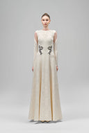 Cream Velithia A-line Boat Neck Lace Floor Length Dress for women, from Maison Des Copains, The Viet Concept