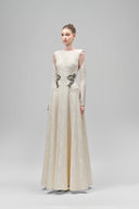 Cream Velithia A-line Boat Neck Lace Floor Length Dress for women, from Maison Des Copains, The Viet Concept