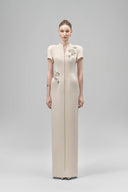 Cream Eirlys Sheath Puffy Sleeved Crepe Floor Length Dress for women, from Maison Des Copains, The Viet Concept