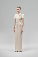 Cream Eirlys Sheath Puffy Sleeved Crepe Floor Length Dress for women, from Maison Des Copains, The Viet Concept