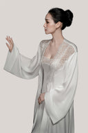 White Gianna Lace-Trim Square Neck Long Nightgown for women, from DORO, the Viet Concept