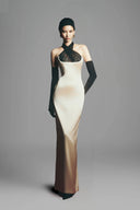 Bautista Sheath Criss Cross Neck Satin Floor Length Dress for women, from Maison Des Copains, The Viet Concept