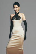 Bautista Sheath Criss Cross Neck Satin Floor Length Dress for women, from Maison Des Copains, The Viet Concept