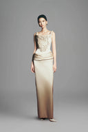 Denisse Sheath Square Neck Satin Floor Length Dress for women, from Maison Des Copains, The Viet Concept