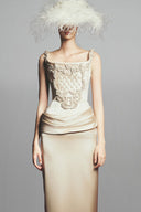 Denisse Sheath Square Neck Satin Floor Length Dress for women, from Maison Des Copains, The Viet Concept