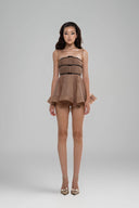 Brown Samaria Flared Mini Dress for women, from Huelley Rose, The Viet Concept