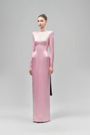 Pink Elyndra Sheath Cut-Out Satin Floor Length Dress for women, from Maison Des Copains, The Viet Concept