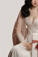 White Goccia Lace-Trimmed Mesh Robe for women, from DORO, The Viet Concept