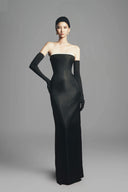 Josie Strapless Back Slit Satin Floor Length Dress for women, from Maison Des Copains, The Viet Concept