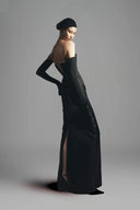 Josie Strapless Back Slit Satin Floor Length Dress for women, from Maison Des Copains, The Viet Concept