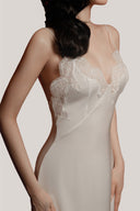 White Pura Embroidered Bust With Lace Nightgown for women, from DORO, The Viet Concept