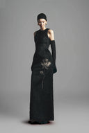 Macias Sheath Back Slit Faux Fur Floor Length Dress for women, from Maison Des Copains, The viet Concept