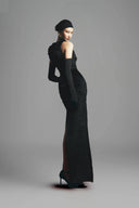 Macias Sheath Back Slit Faux Fur Floor Length Dress for women, from Maison Des Copains, The viet Concept