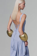 Blue Tie-up Split Maxi Dress for women, from Keira Tong, The Viet Concept