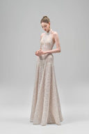 Cream Aurelia A-line Halter Neck Lace Floor Length Dress for women, from Maison Des Copains, The Viet Concept
