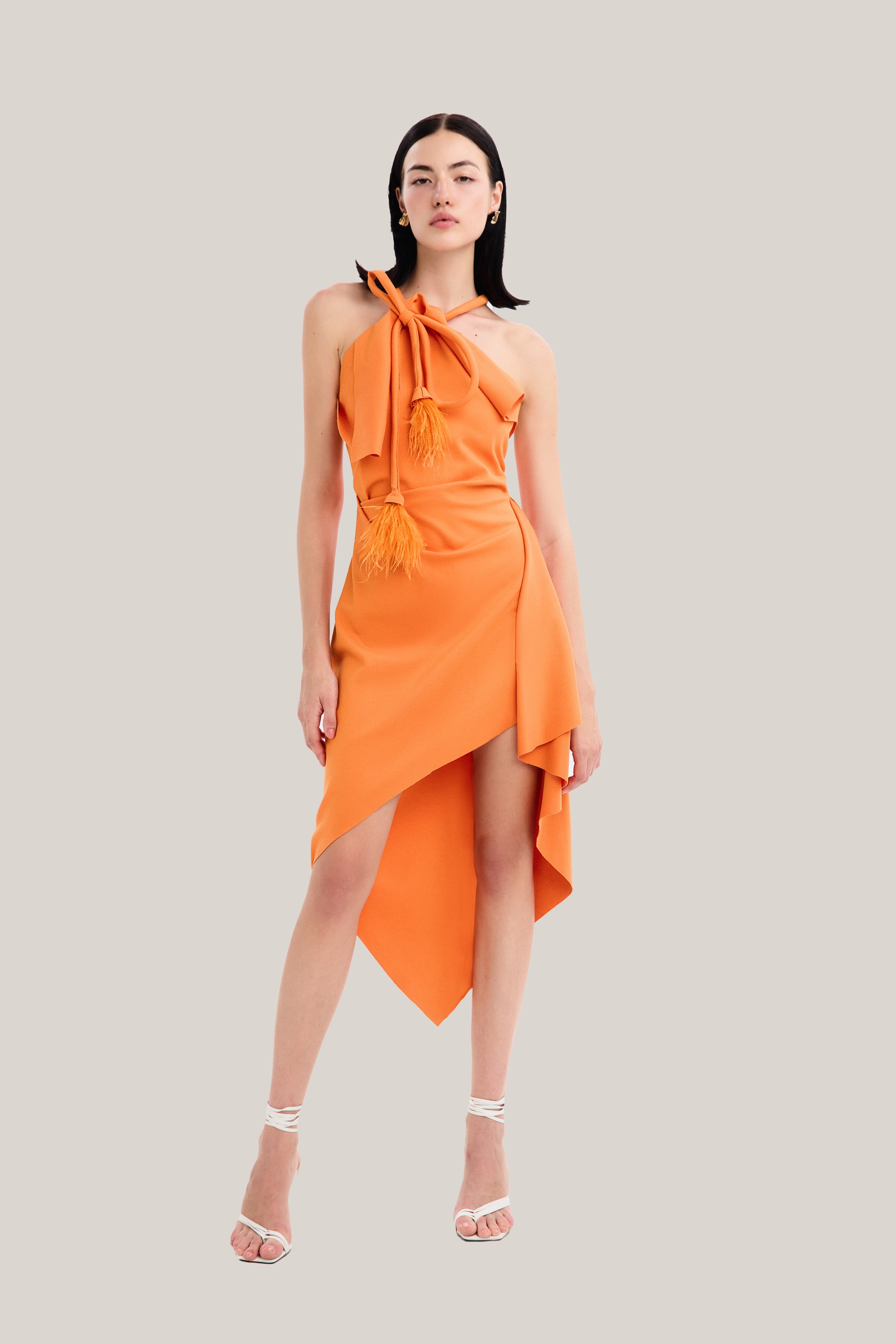 MUST HAVE  Apricot Asymmetric Halter Midi Dress