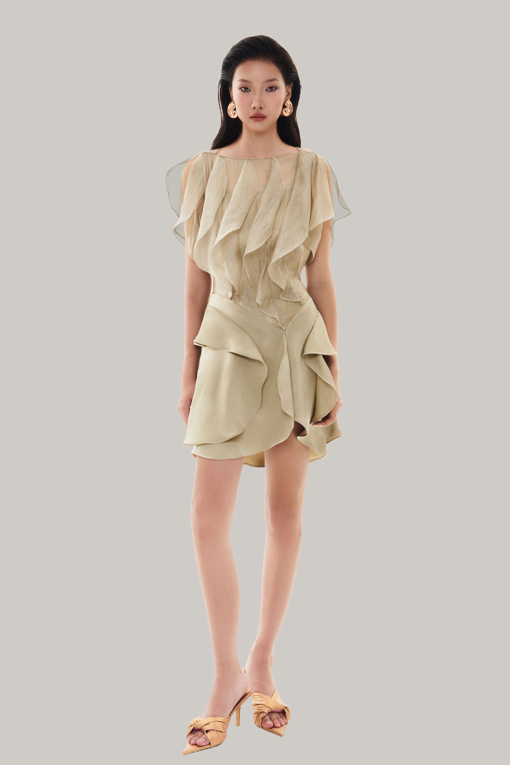 sand mini dress Women's Sand Texture Scarf Detail Trim Mini Dress