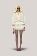  White Latisha Peplum Johnny Collar Organza Voile Mini Set for women, from Das La Vie, The Viet Concept 