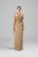HAYTAN • Regalia Courage Taupe Embellished One-Shoulder Evening Gown