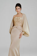 Celestine Ethereal Poet Sleeve Embellished Sheer Silk Cape for women, from CALISTA, The Viet Concept 