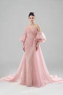 Paléa Couture Iridescent Pink Mesh Sequin Corset Gown for women, from CALISTA, The Viet Concept 