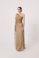HAYTAN • Regalia Courage Taupe Embellished One-Shoulder Evening Gown