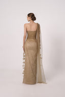 HAYTAN • Regalia Courage Taupe Embellished One-Shoulder Evening Gown