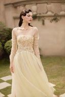 Regina Golden Off-Shoulder Embellished Mesh Gown for women, from JOSEPHINE, The Viet Concept 
