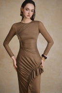Noir Round Neck Ruffle Maxi Dress for women, from ARTI APPAREL, The Viet Concept 