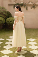 Regina Golden Off-Shoulder Embellished Mesh Gown for women, from JOSEPHINE, The Viet Concept 