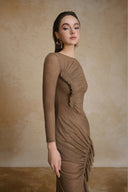 Noir Round Neck Ruffle Maxi Dress for women, from ARTI APPAREL, The Viet Concept 