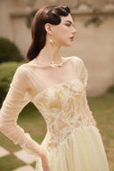 Regina Golden Off-Shoulder Embellished Mesh Gown for women, from JOSEPHINE, The Viet Concept 