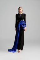 Column Gown with Sculpted Blue Rose Hip & Jewelled Neckline for women, from IHF ATELIER, The Viet Concept
