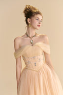 LINH PHUNG • Solea Crystal Pearl Off-Shoulder A-Line Midi Dress
