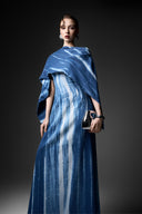 GVLUX • Azure Marbled Denim A-Line Dress with Detachable Scarf