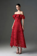IHF STUDIO • Noir Floral Vine Lace Off-Shoulder Midi A-Line Dress