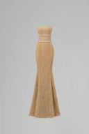 Floral Mesh Lace Strapless Pearl Crystal Mermaid Evening Gown for women, from IHF STUDIO, The Viet Concept 