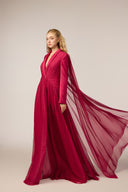 21SIX • Bellamy Silk & Taffeta Deep V-Neck Pleated Evening Gown