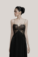 Black Fleur Lace Long Dress Side Sklit for women, from DORO, The Viet Concept 