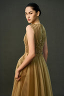 EEGEN STUDIO • Champagne Beaded Waist Floor Length Dress